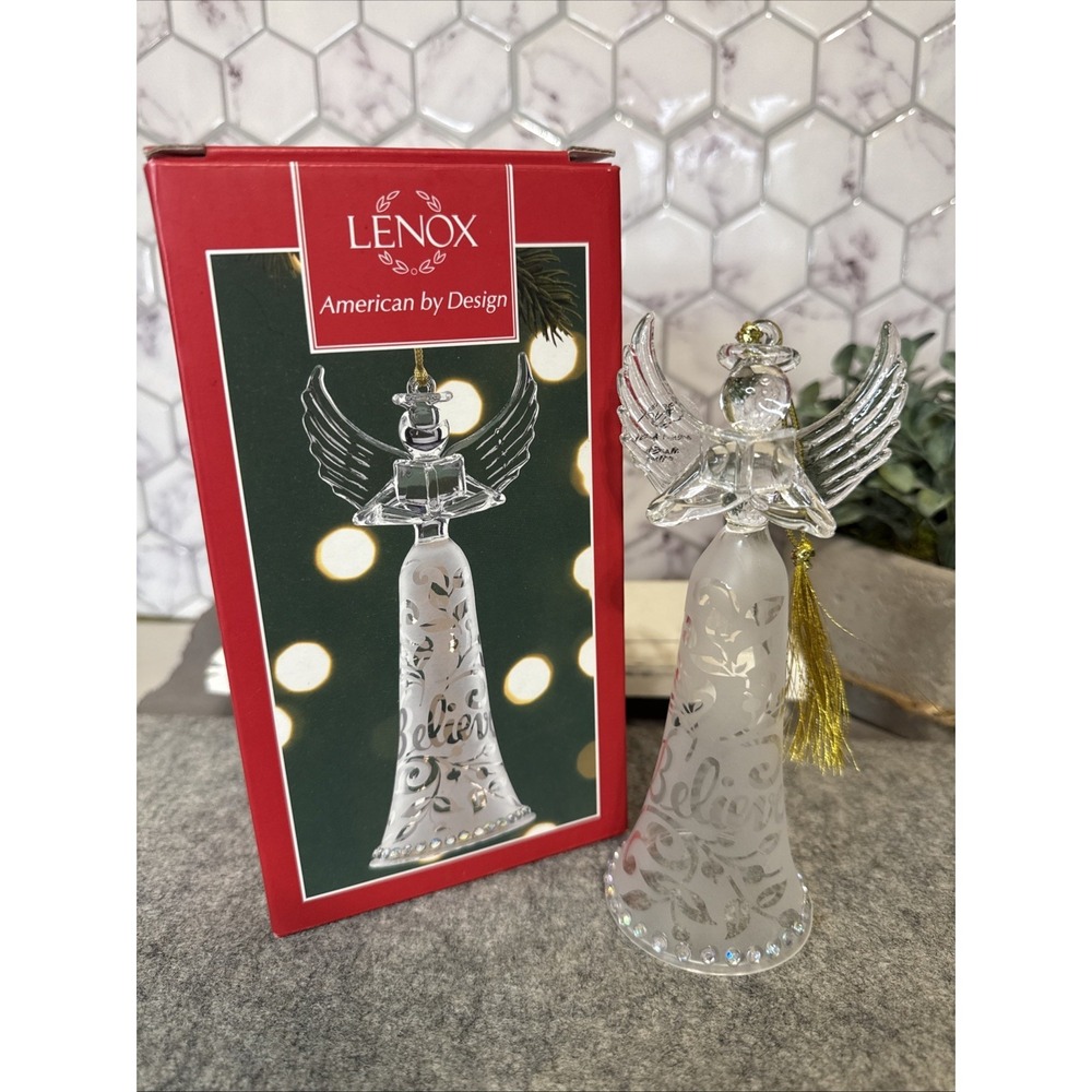 LENOX Joyous Tidings BELIEVE ANGEL Holiday Glass Ornament 6"